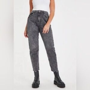 Rebecca Minkoff Barrel Black Acid-Wash High-Rise Wide Leg Jeans Sz 2 Studded